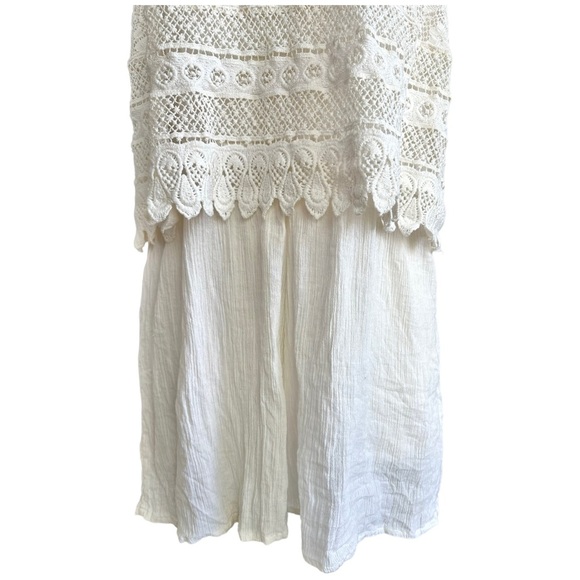 TopShop Boho Crochet Overlay Romper Cream Crinkly Gauze Spaghetti Straps Size 12 - Picture 9 of 16